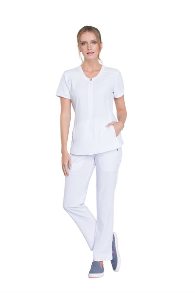 White - Cherokee Infinity Zip Front V-Neck Top