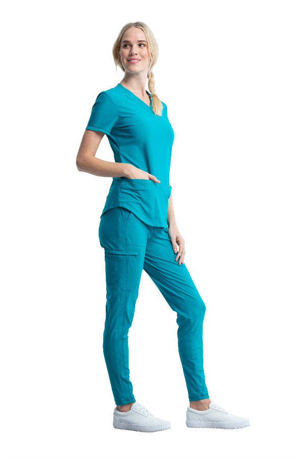 Teal Blue - Cherokee Form V-Neck Top