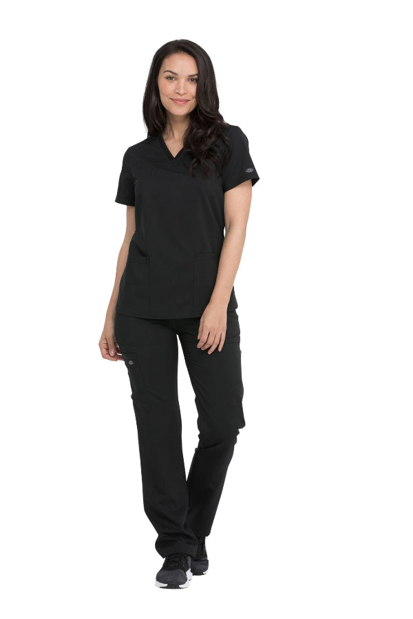 Black - Dickies Balance V-Neck Top With Rib Knit Panels