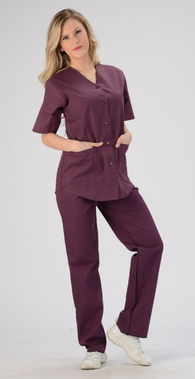 Burgundy - Avida Button Front Top