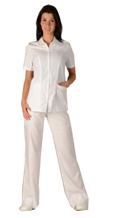 White - Avida Lab Coats Zip Front Jacket