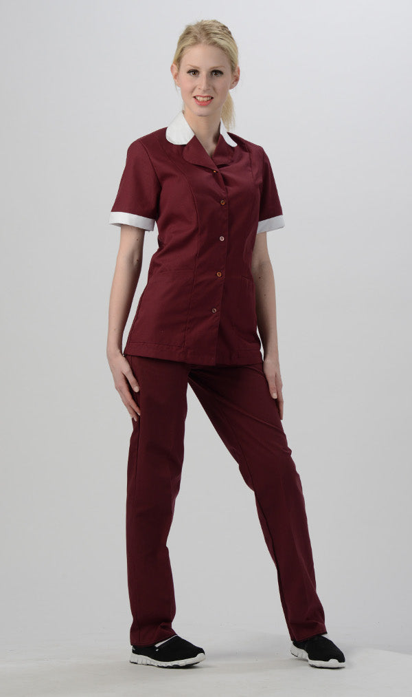 Burgundy/White Trim - Avida Button Front Top