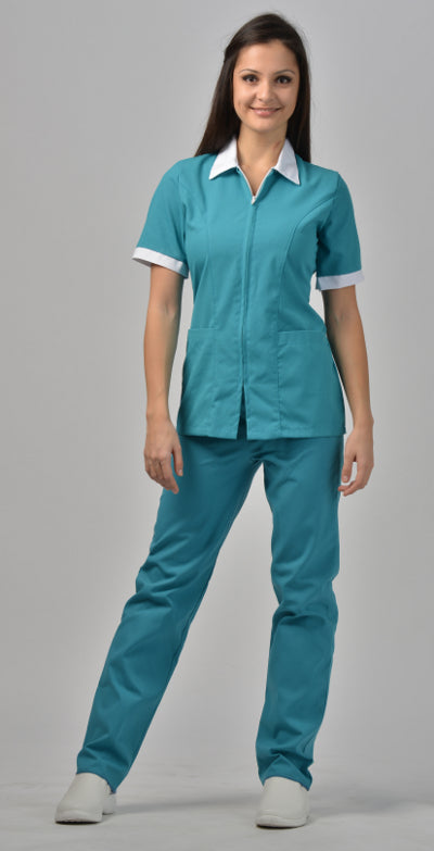 Teal/White Trim - Avida Zip Front Top