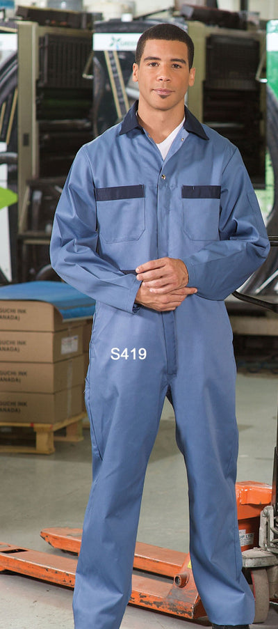 Postman Blue with Navy Trim - Premium Uniforms Contrast Trim Coveralls