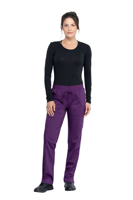 Eggplant - Cherokee Workwear Revolution Mid Rise Drawstring Cargo Pant