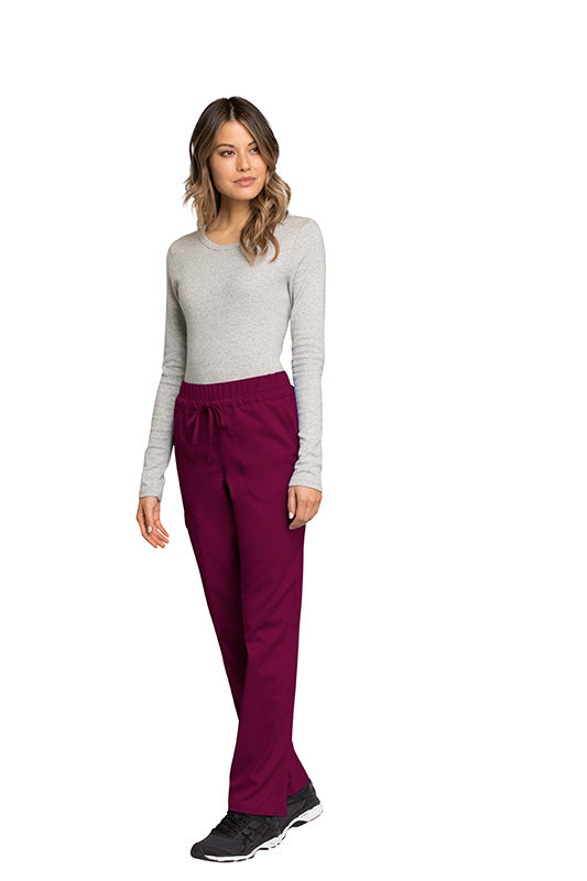 Wine - Cherokee Workwear Revolution Mid Rise Drawstring Cargo Pant