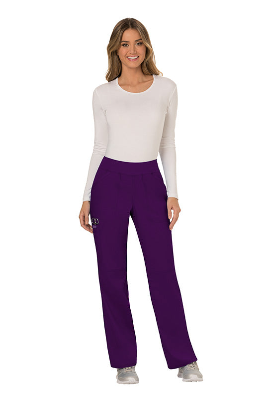 Eggplant - Cherokee Workwear Revolution Mid Rise Drawstring Cargo Pant