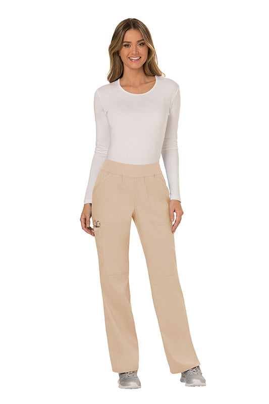 Khaki - Cherokee Workwear Revolution Mid Rise Drawstring Cargo Pant