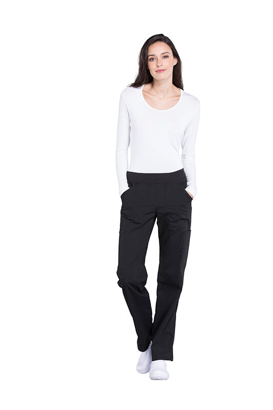 Black - Cherokee Workwear Professionals Mid Rise Pull On Cargo Pant