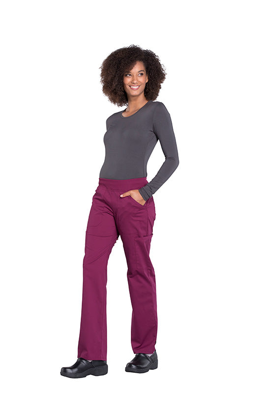 Wine - Cherokee Workwear Professionals Mid Rise Pull On Cargo Pant