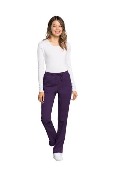 Eggplant - Cherokee Workwear Revolution Tech Mid Rise Drawstring Pant