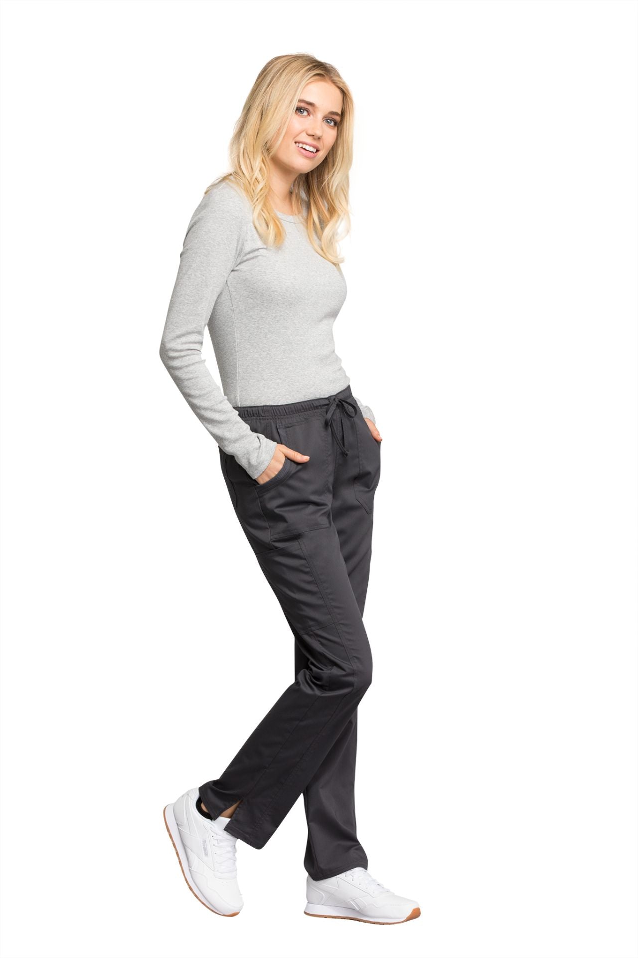 Pewter - Cherokee Workwear Revolution Tech Mid Rise Drawstring Pant