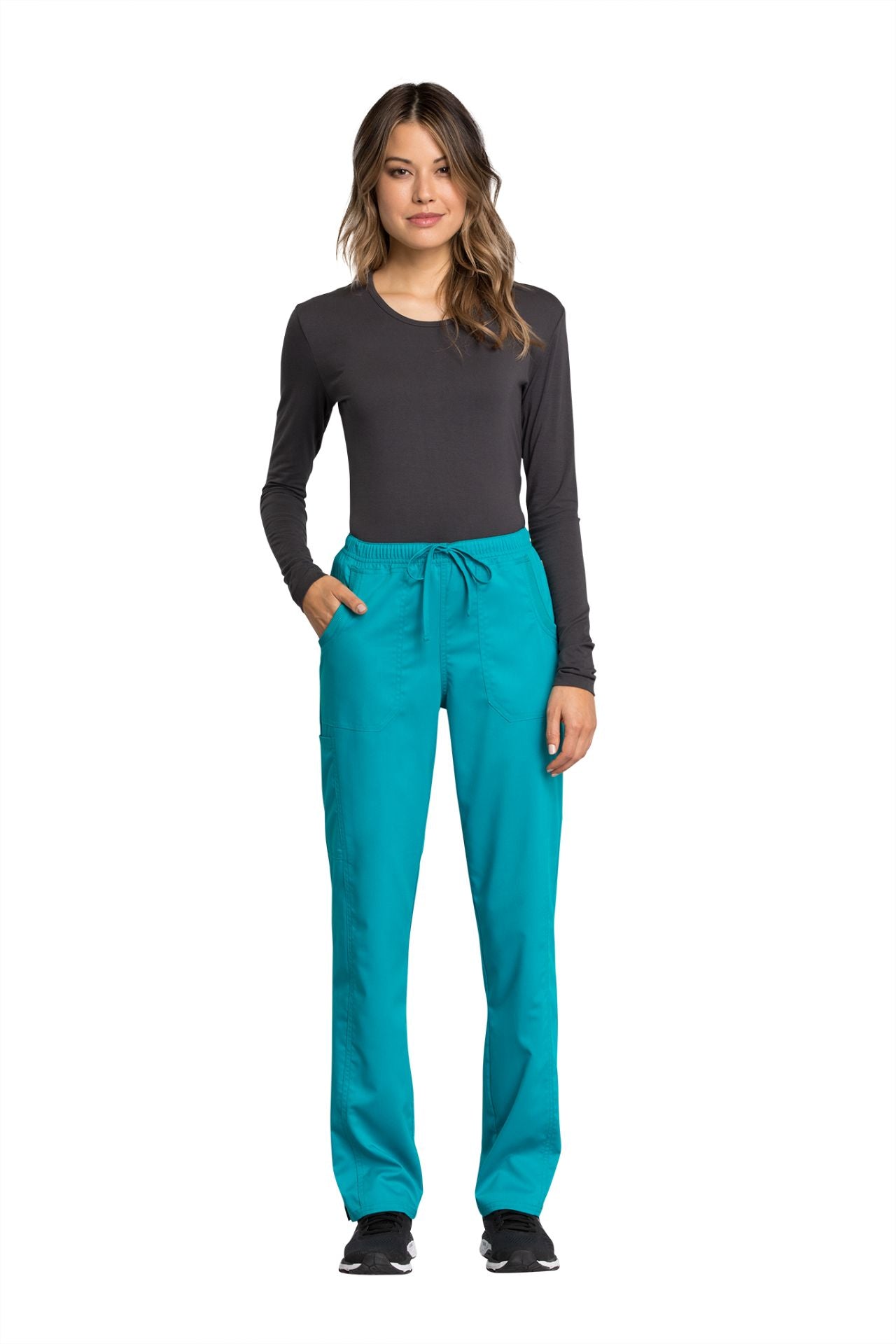 Teal Blue - Cherokee Workwear Revolution Tech Mid Rise Drawstring Pant