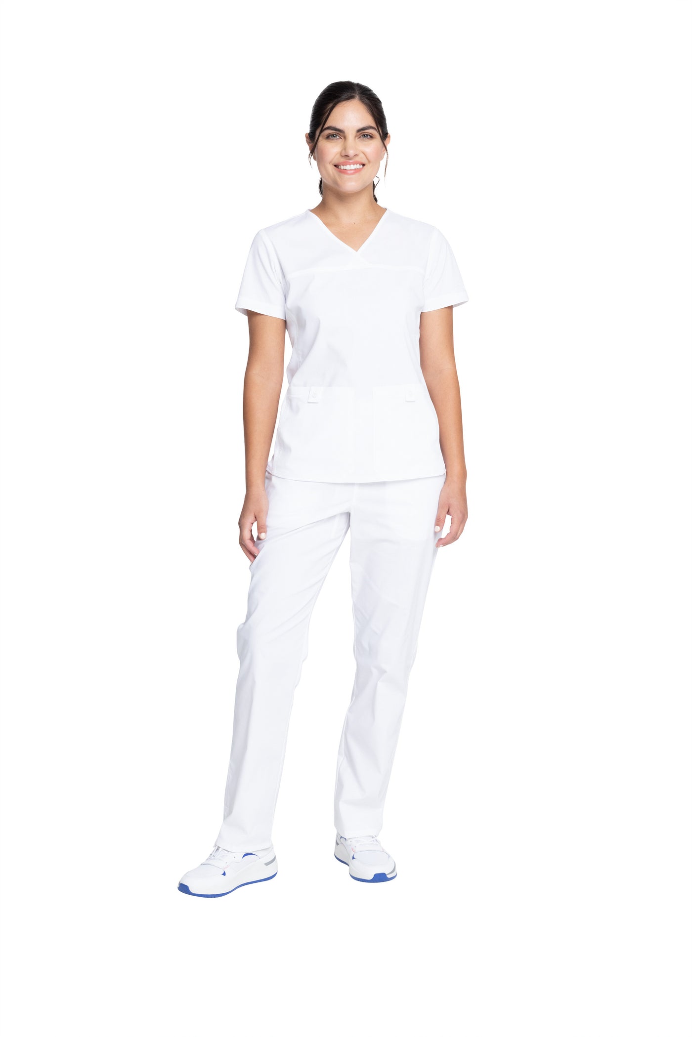 White - Cherokee Workwear Professionals V-Neck Knit Panel Top