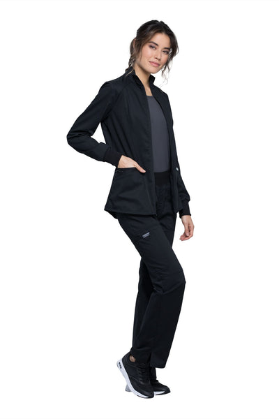 Black - Cherokee Workwear Revolution Zip Front High Low Jacket