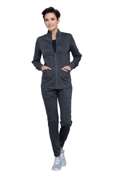 Pewter - Cherokee Workwear Revolution Zip Front High Low Jacket