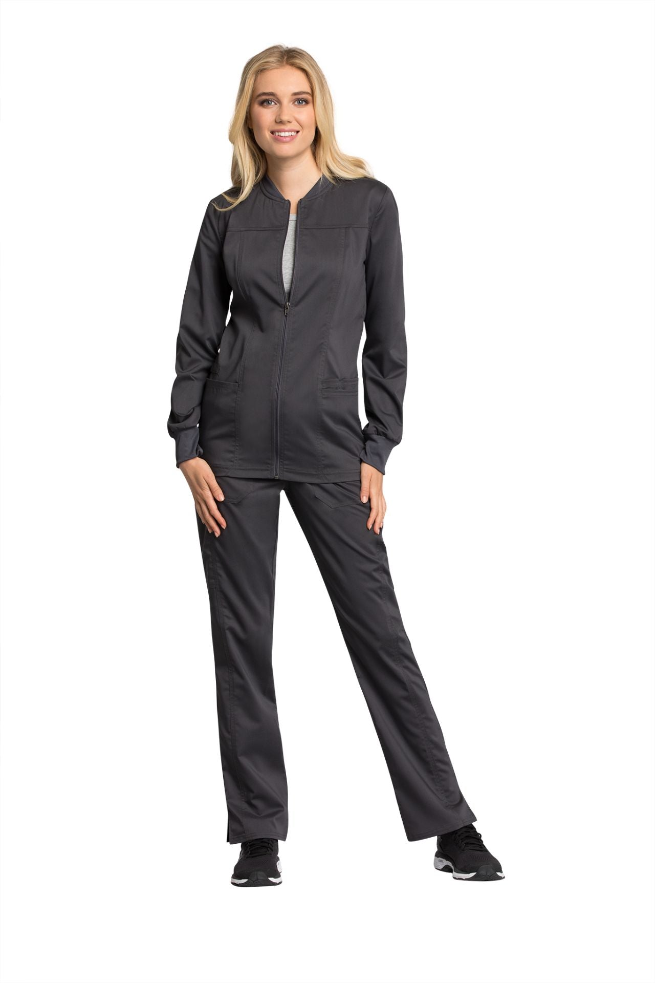 Pewter - Cherokee Workwear Revolution Tech Zip Front Jacket