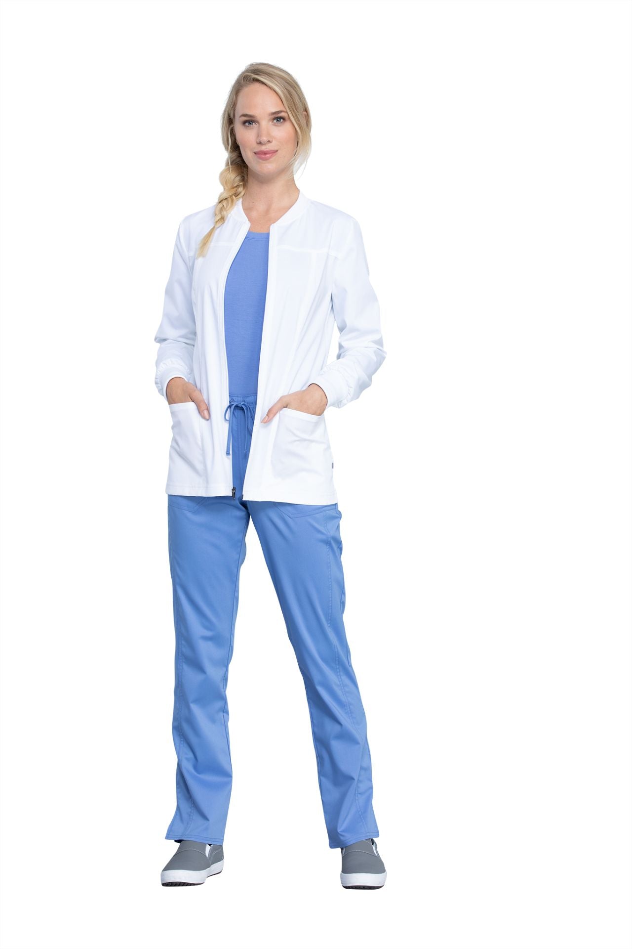 White - Cherokee Workwear Revolution Tech Zip Front Jacket