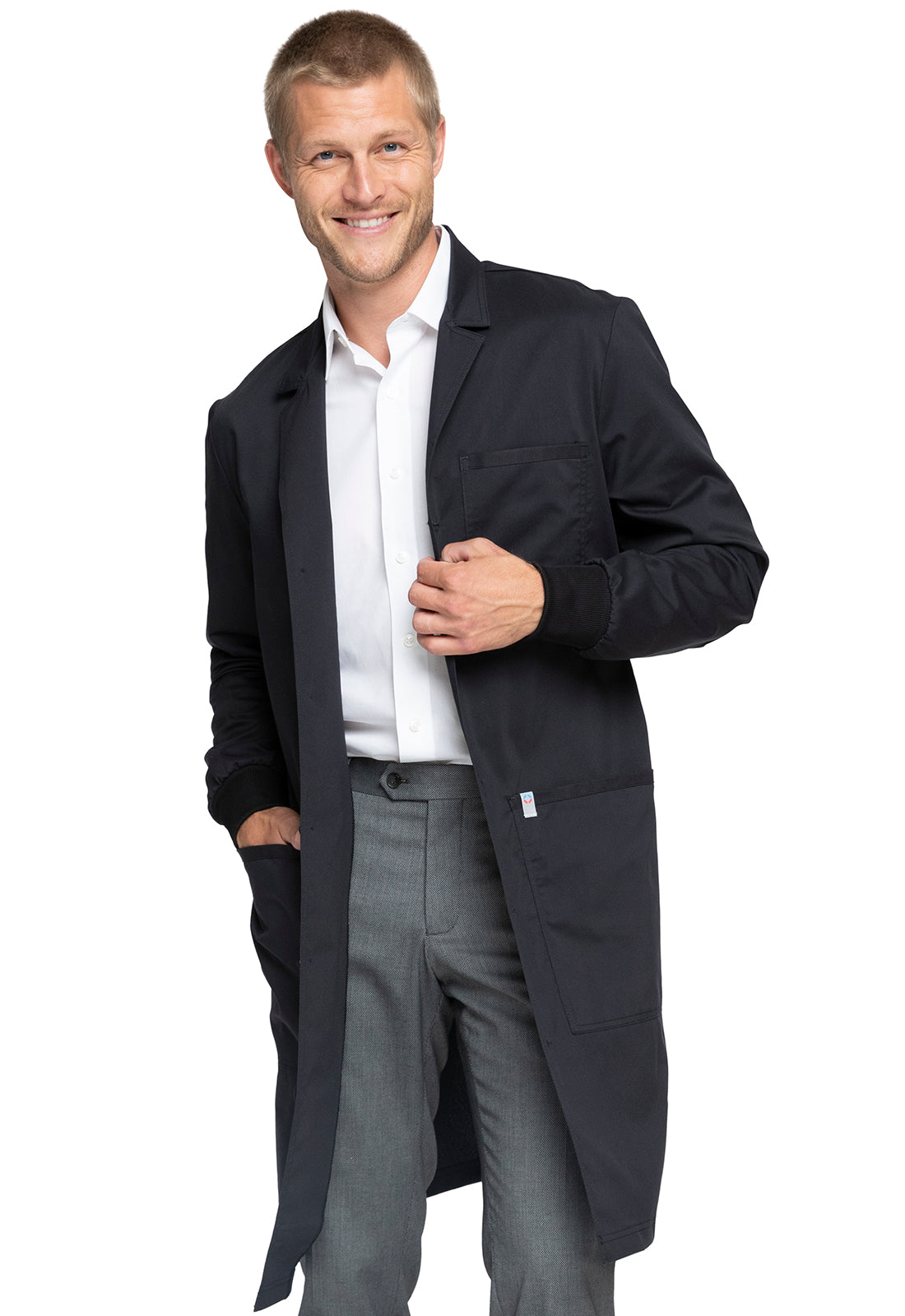 Black - Cherokee Workwear Revolution Tech 40” Unisex Antimicrobial Fluid Barrier Lab Coat