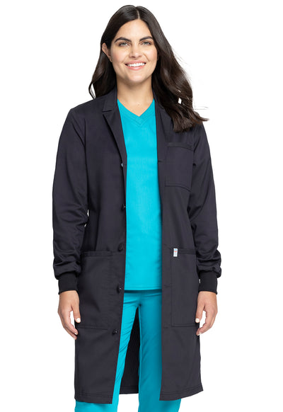 Black - Cherokee Workwear Revolution Tech 40” Unisex Antimicrobial Fluid Barrier Lab Coat