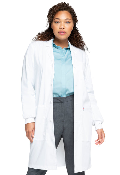 White - Cherokee Workwear Revolution Tech 40” Unisex Antimicrobial Fluid Barrier Lab Coat