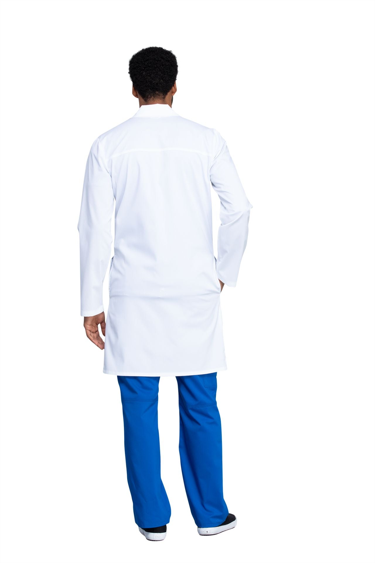 White - Cherokee Workwear Revolution Tech 40” Men's Antimicrobial Fluid Barrier Lab Coat