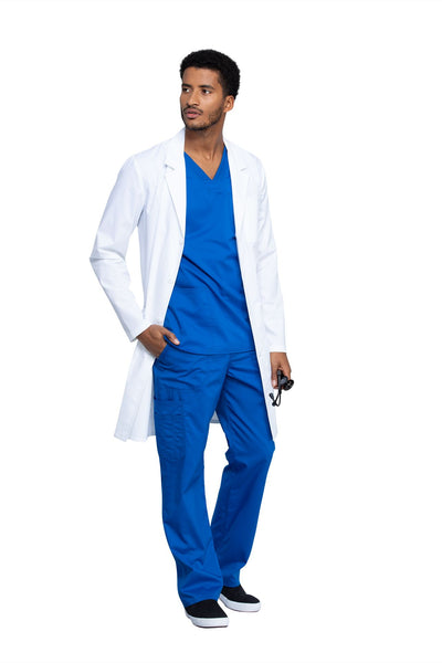 White - Cherokee Workwear Revolution Tech 40” Men's Antimicrobial Fluid Barrier Lab Coat