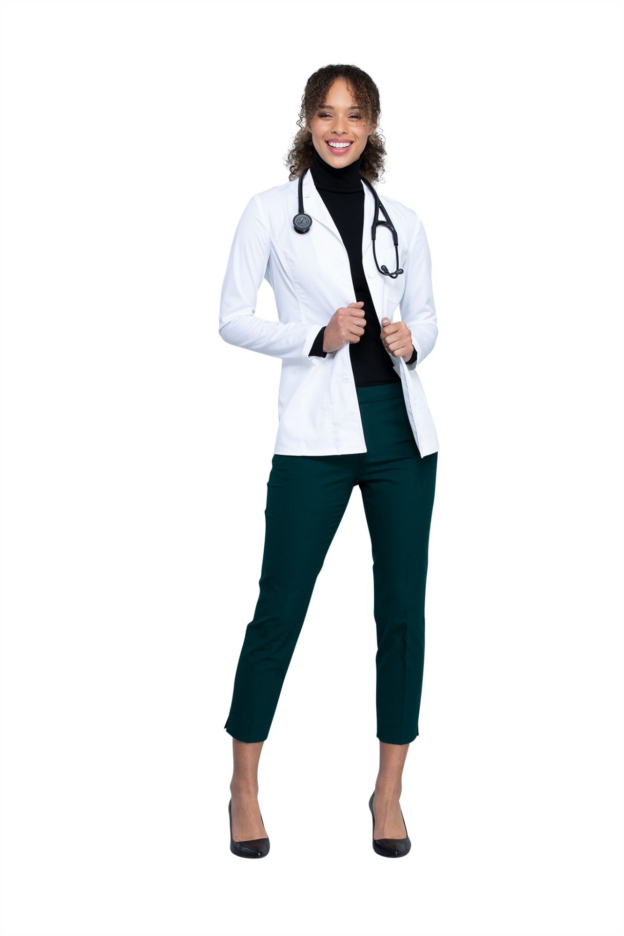 White - Cherokee Workwear Revolution Tech 28” Women’s Antimicrobial Fluid Barrier Lab Coat