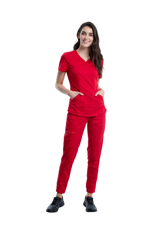 Red - Cherokee Workwear Revolution V-Neck To
