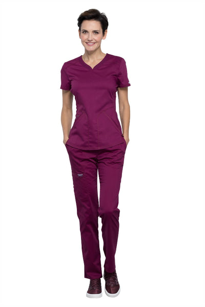 Wine - Cherokee Workwear Revolution V-Neck Top