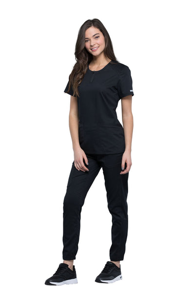 Black - Cherokee Workwear Revolution Round Neck Top