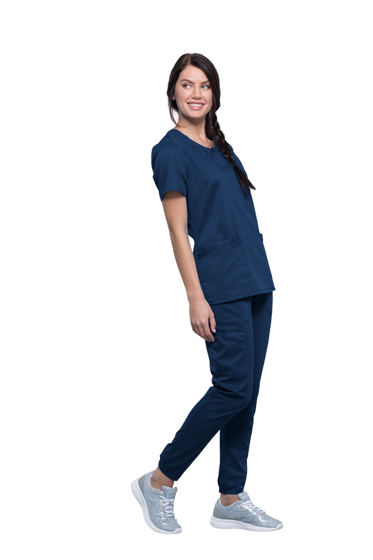 Navy - Cherokee Workwear Revolution Round Neck Top