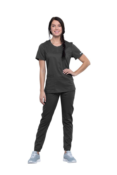 Pewter - Cherokee Workwear Revolution Round Neck Top