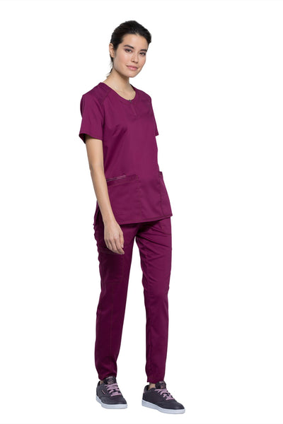 Wine - Cherokee Workwear Revolution Round Neck Top