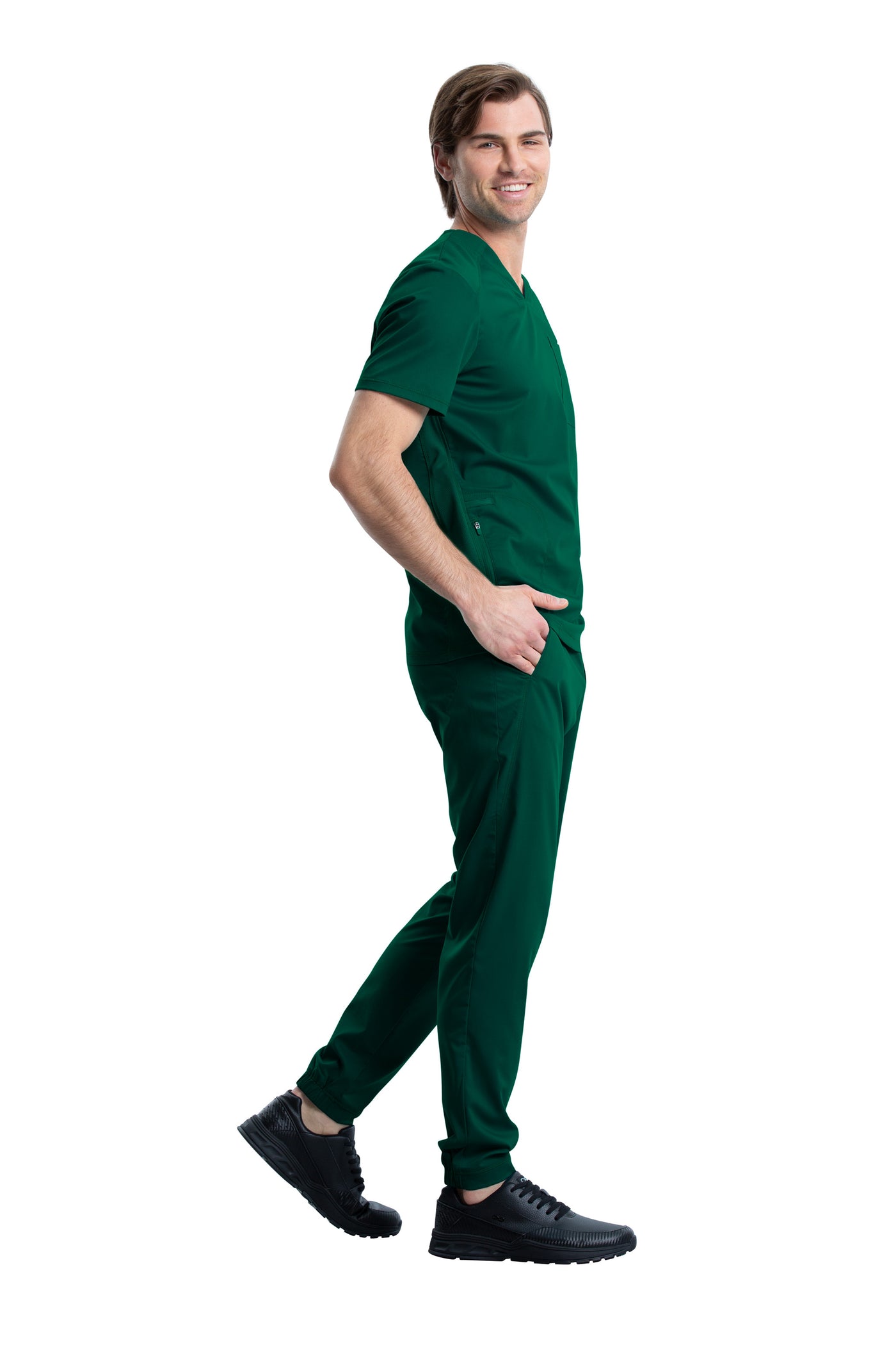 Hunter Green - Cherokee Workwear Revolution Men's V-Neck Top