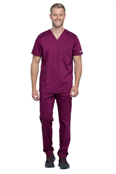 Wine - Cherokee Workwear Revolution Men's V-Neck Top