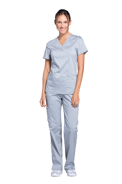 Grey - Cherokee Workwear Revolution Mock Wrap Top