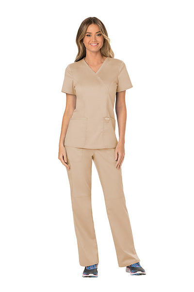 Khaki - Cherokee Workwear Revolution Mock Wrap Top