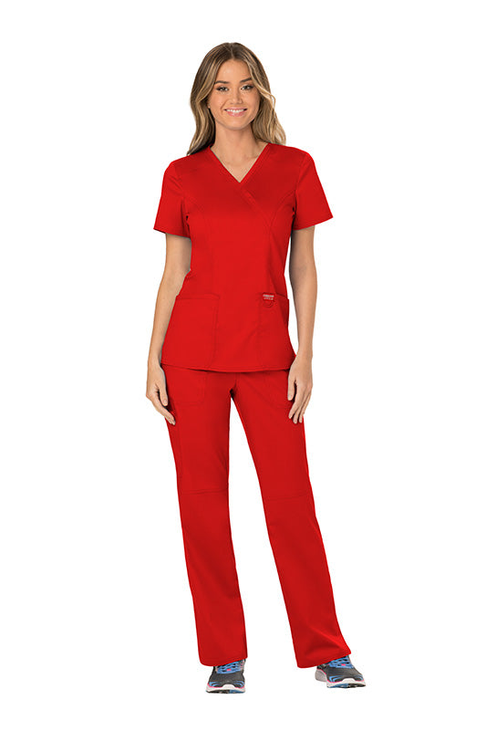 Red - Cherokee Workwear Revolution Mock Wrap Top