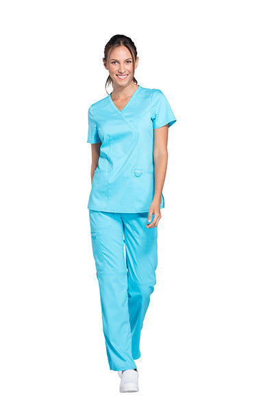 Turquoise - Cherokee Workwear Revolution Mock Wrap Top