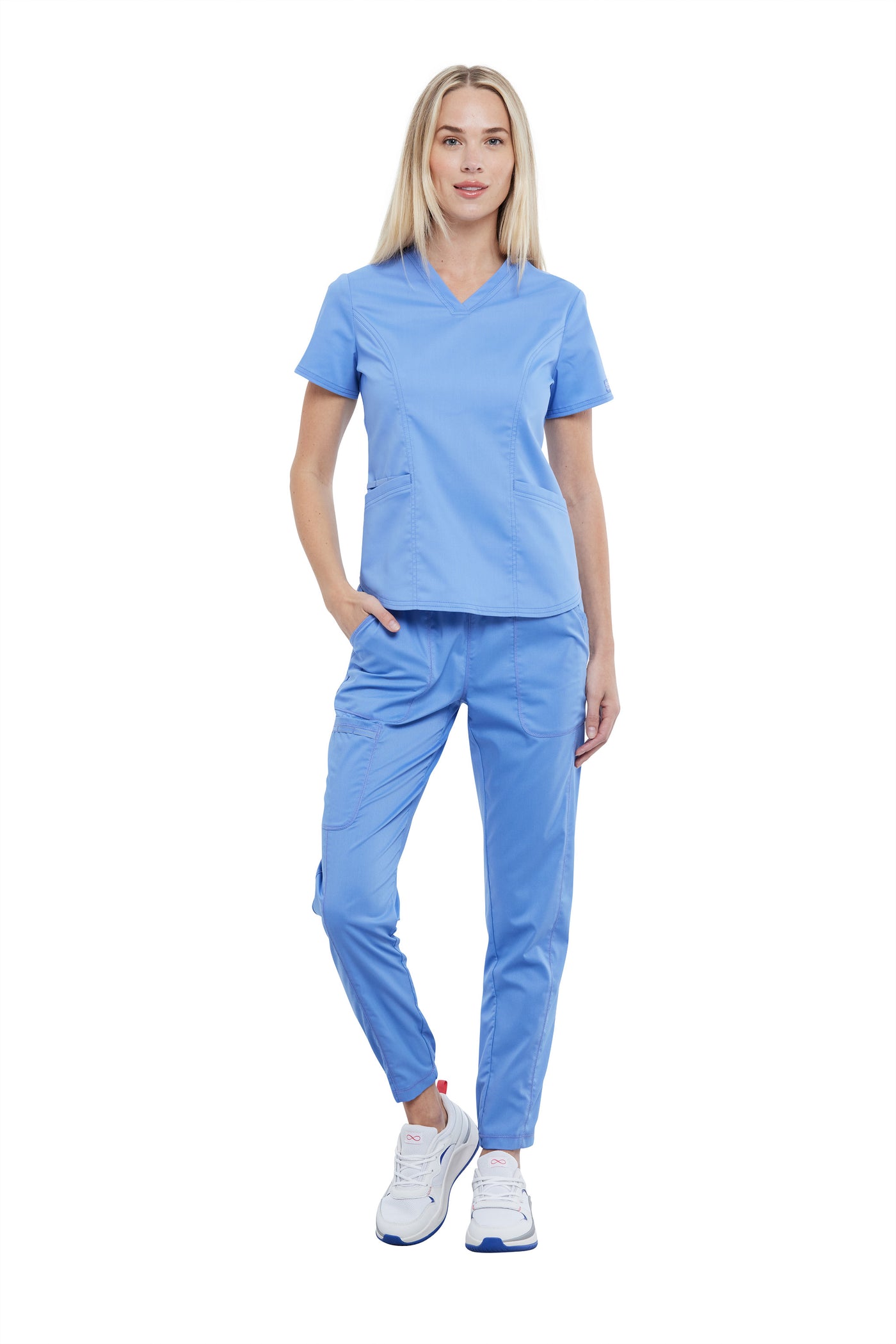 Ciel Blue - Cherokee Workwear Revolution Petite V-Neck Top