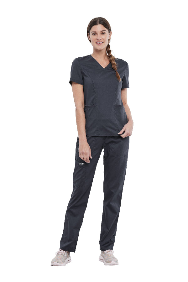 Pewter - Cherokee Workwear Revolution Petite V-Neck Top