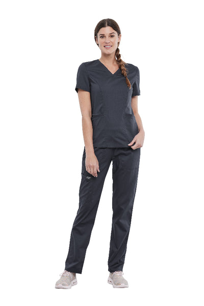 Pewter - Cherokee Workwear Revolution Petite V-Neck Top