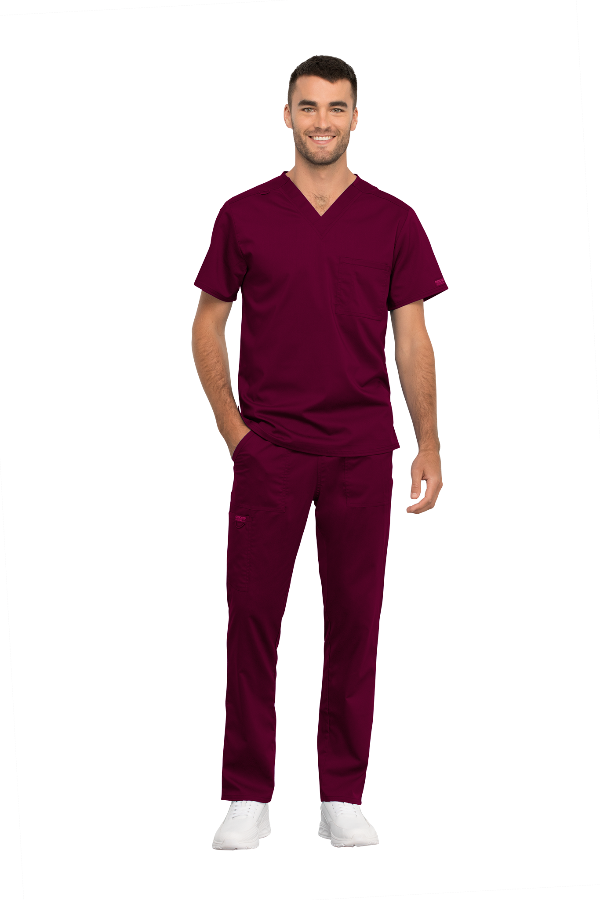 Wine - Cherokee Workwear Revolution Unisex V-Neck Top