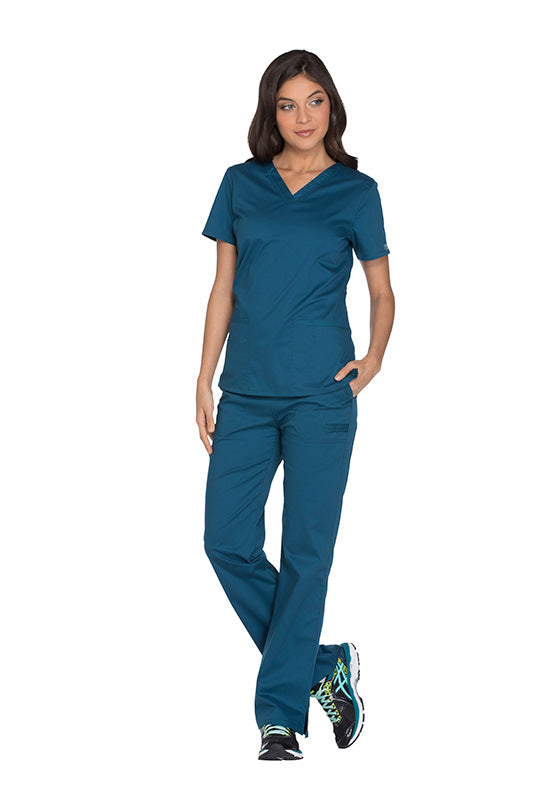 Caribbean Blue - Cherokee Workwear Core Stretch V-Neck Top