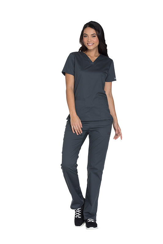 Pewter - Cherokee Workwear Core Stretch V-Neck Top