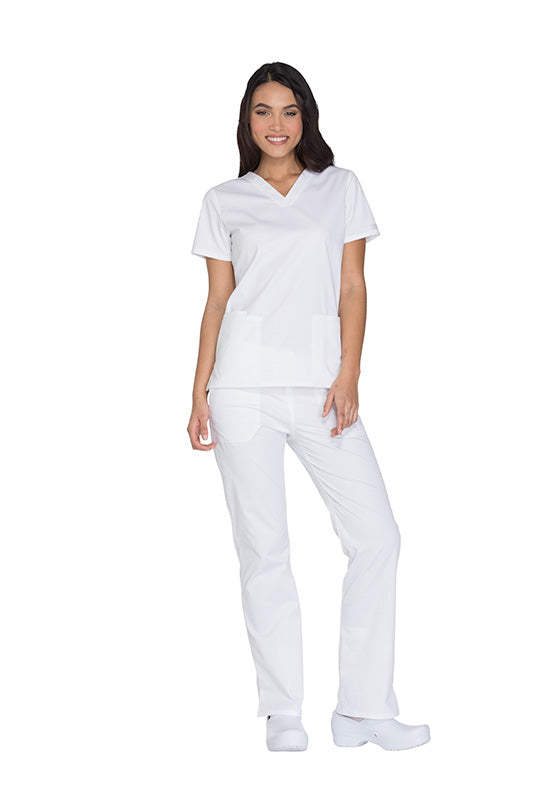 White - Cherokee Workwear Core Stretch V-Neck Top
