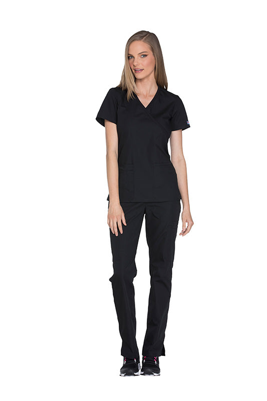 Black - Cherokee Workwear Originals Mock Wrap Top