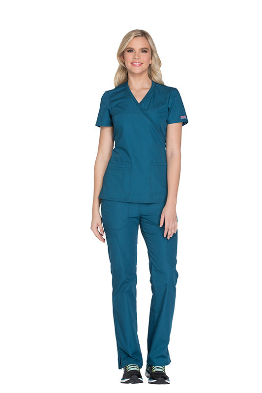 Caribbean Blue - Cherokee Workwear Originals Mock Wrap Top