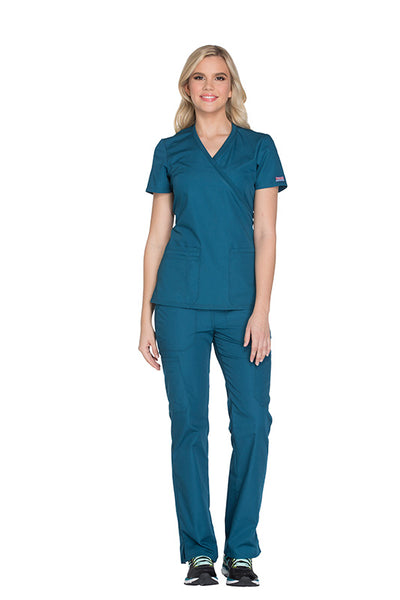 Caribbean Blue - Cherokee Workwear Originals Mock Wrap Top
